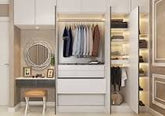 Trueliving 3 Door Walk-in White wardrobe in Laminates Finish With Drawers (1524MM X 609MM X 2438.4MM)